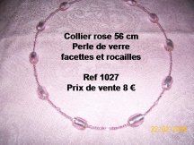 collier perle de verre et cristal rose