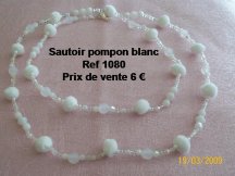 collier sautoir pompon blanc