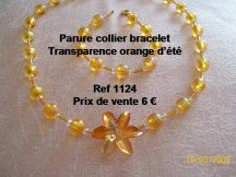 parure collier et bracelet transparence orange