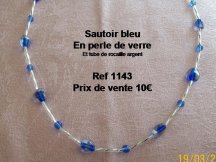 collier sautoir perle de verre bleue
