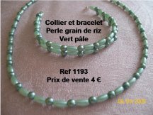 parure collier et bracelet grain de riz vert pâle