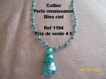 collier pendentif perle renaissance bleu ciel