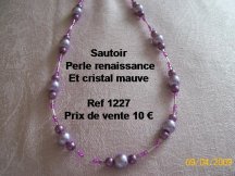 collier sautoir perle renaissance et cristal mauve