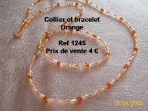parure collier et bracelet en perle synthétique orange
