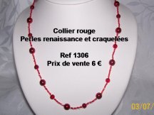collier rouge en perles renaissances et craquelées