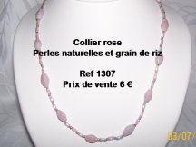 collier rose en perle naturelle et grain de riz