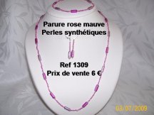 parure boucle braclet collier rose mauve en perle synthétique